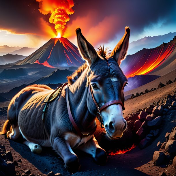 Image of a sleeping of a donkey in the volcano