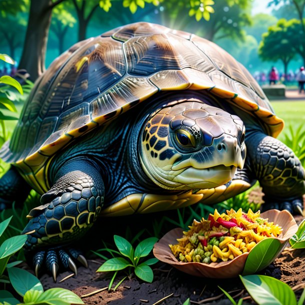 Imagem de um comer de uma tartaruga no parque