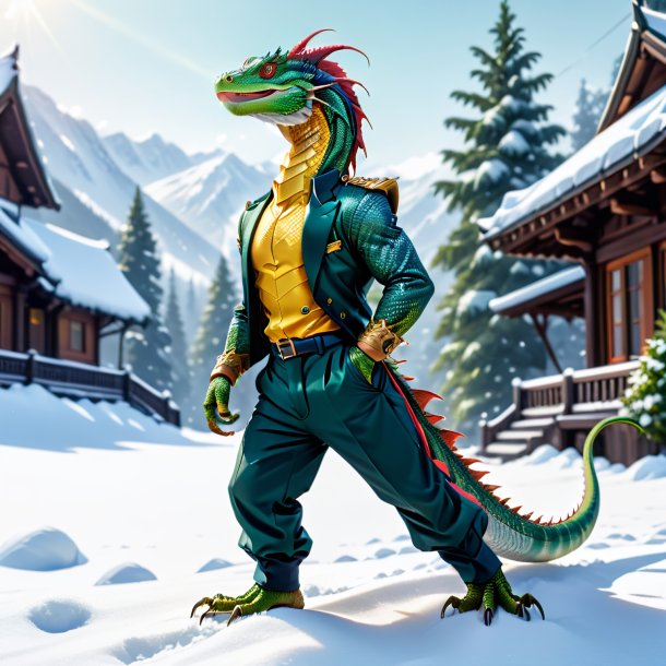 Pic of a basilisk in a trousers in the snow