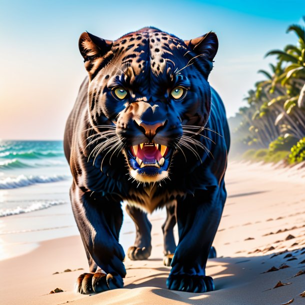 Pic of a threatening of a panther on the beach