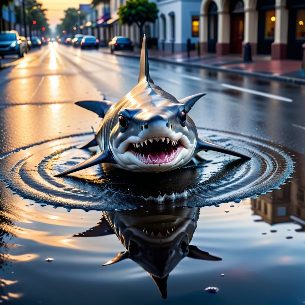 Pic of a playing of a hammerhead shark in the puddle