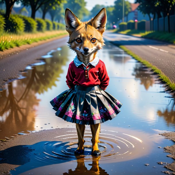 Image of a jackal in a skirt in the puddle