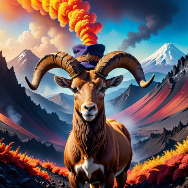 Illustration of a ibex in a hat in the volcano