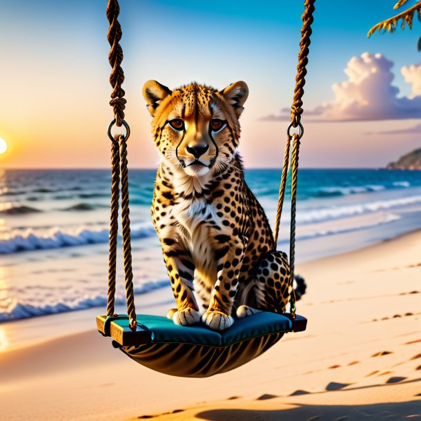 Pic of a swinging on a swing of a cheetah on the beach