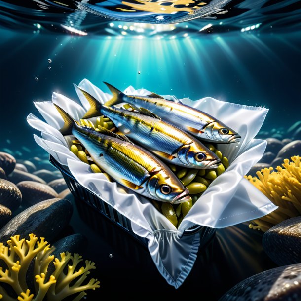 Illustration of a sardines in a gloves in the water