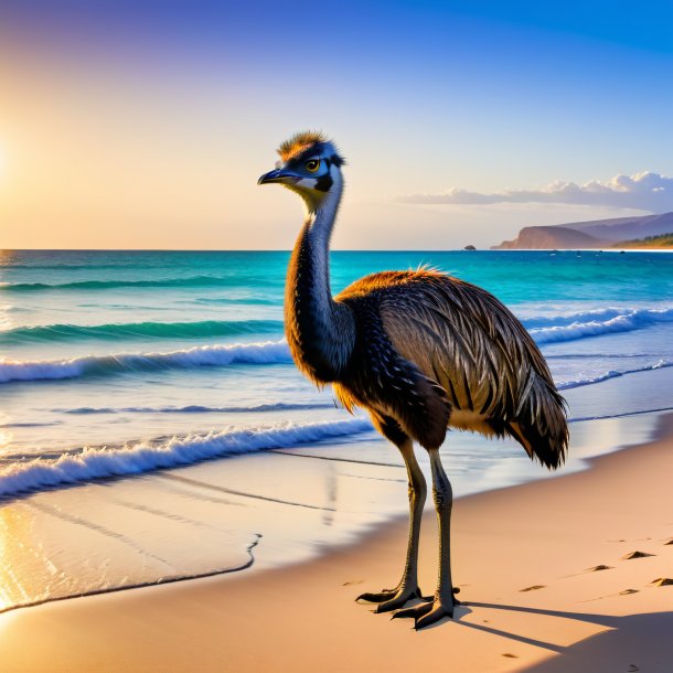 Imagen de una espera de un emu en la playa