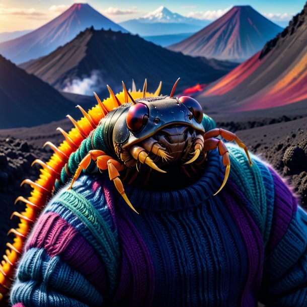 Image of a centipede in a sweater in the volcano