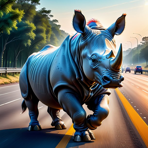 Drawing of a rhinoceros in a gloves on the highway