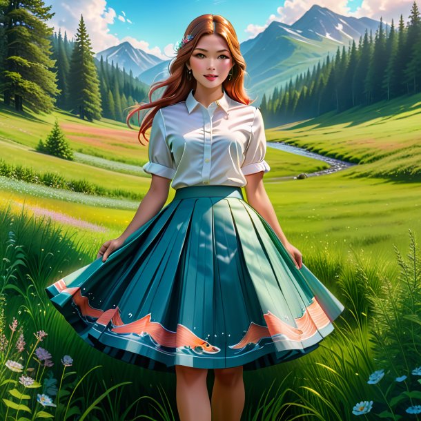 Drawing of a salmon in a skirt in the meadow