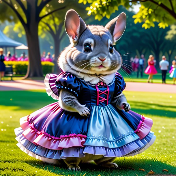 Uma chinchilas em um vestido no parque