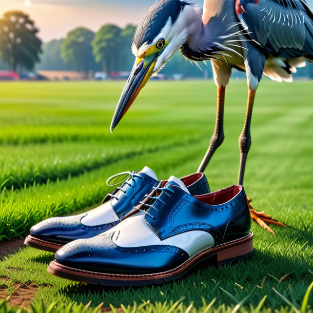 Picture of a heron in a shoes on the field