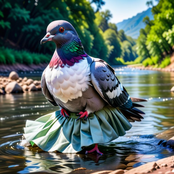 Foto de una paloma en una falda en el río