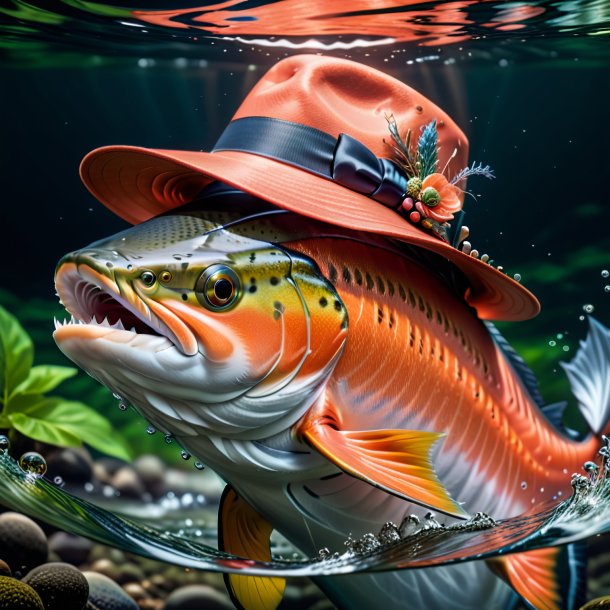 Picture of a salmon in a hat in the water