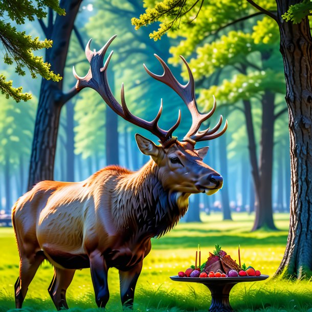 Foto de um comer de um alce no parque