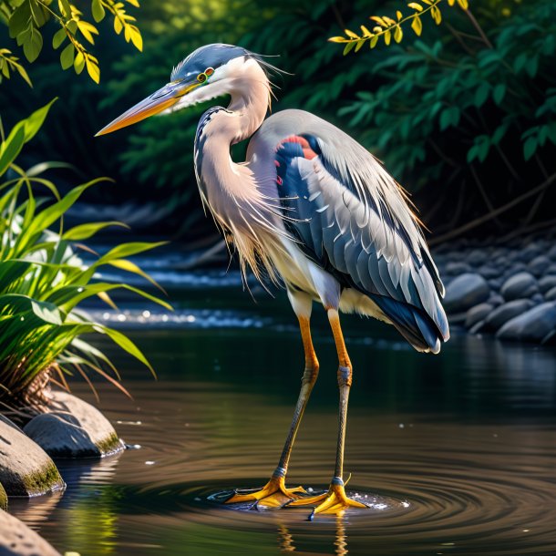 Pic d'un héron dans un pantalon dans la rivière