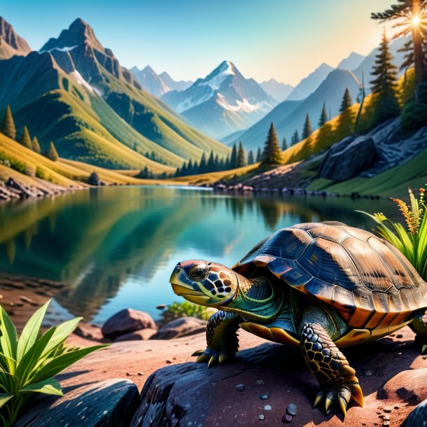 Pic d'une boisson d'une tortue dans les montagnes