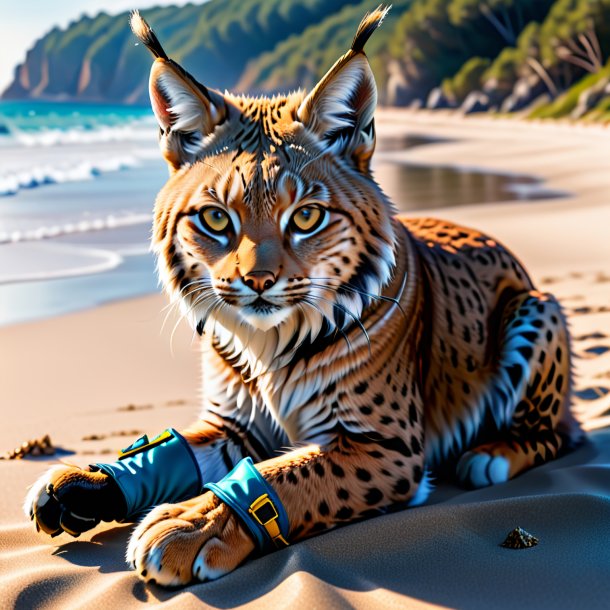 Image of a lynx in a gloves on the beach