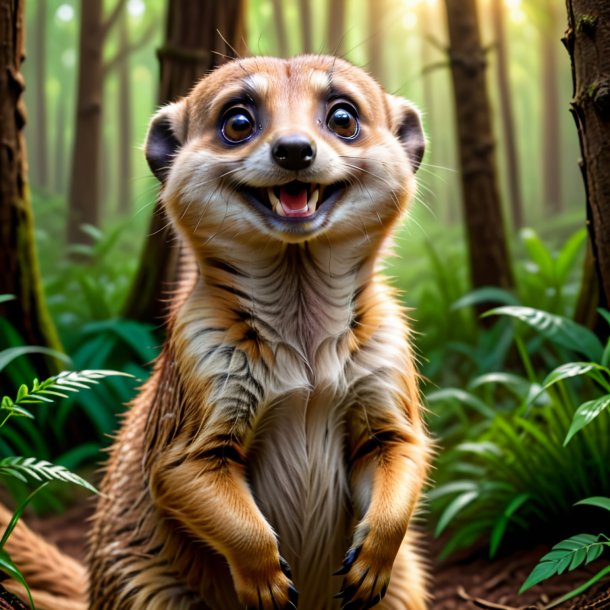 Picture of a smiling of a meerkat in the forest