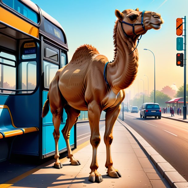 Illustration of a camel in a trousers on the bus stop