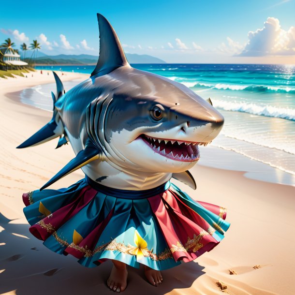 Illustration of a shark in a skirt on the beach