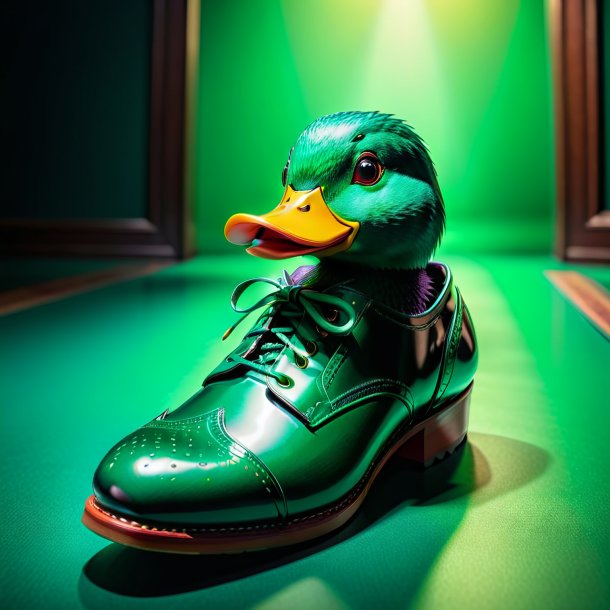 Foto de un pato en zapatos verdes