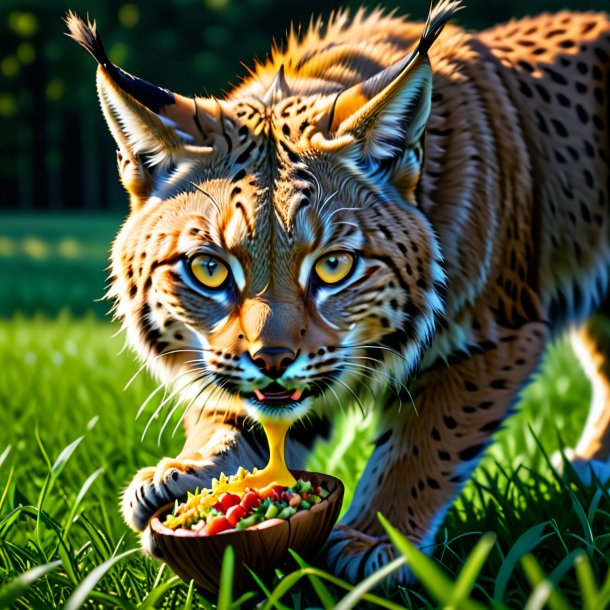 Image of a eating of a lynx on the field