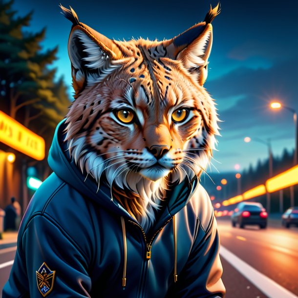 Ilustração de um lince em um hoodie na estrada