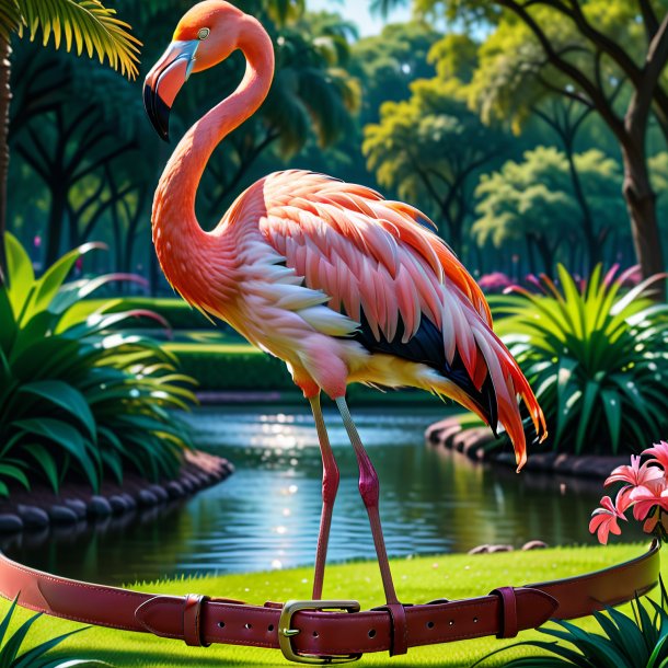 Desenho de um flamingo em um cinto no parque