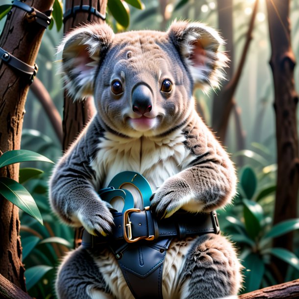 Foto de un koala en un cinturón gris