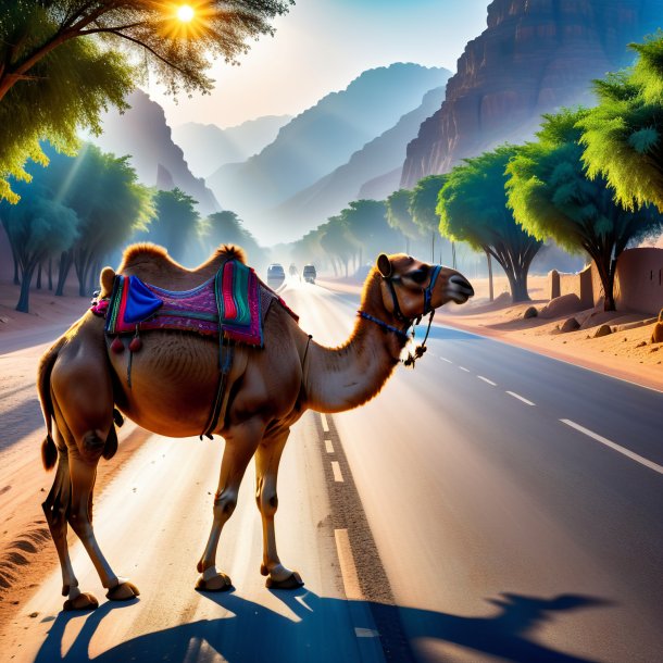 Photo of a waiting of a camel on the road