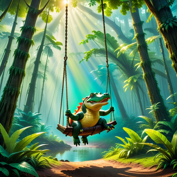 Pic of a swinging on a swing of a crocodile in the forest