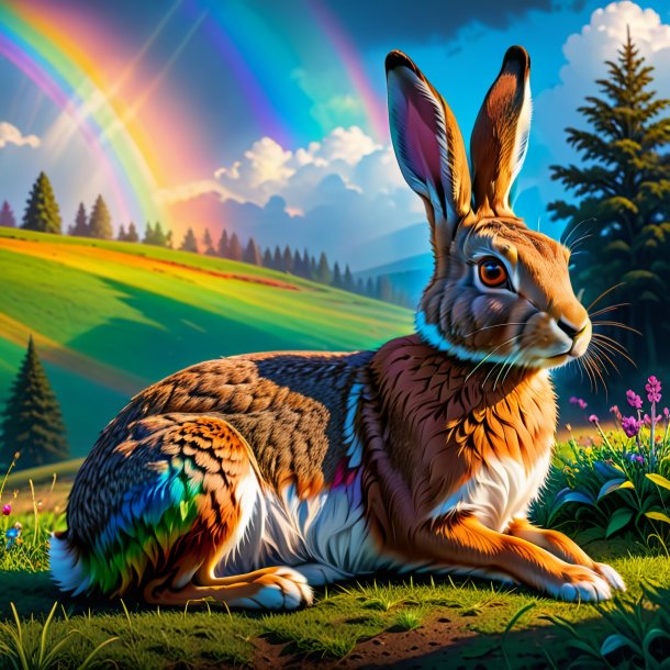 Picture of a resting of a hare on the rainbow