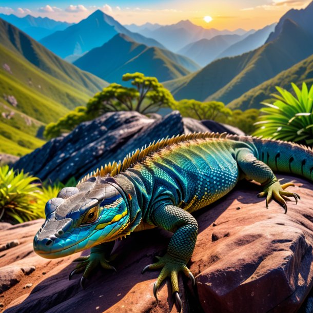 Picture of a sleeping of a monitor lizard in the mountains