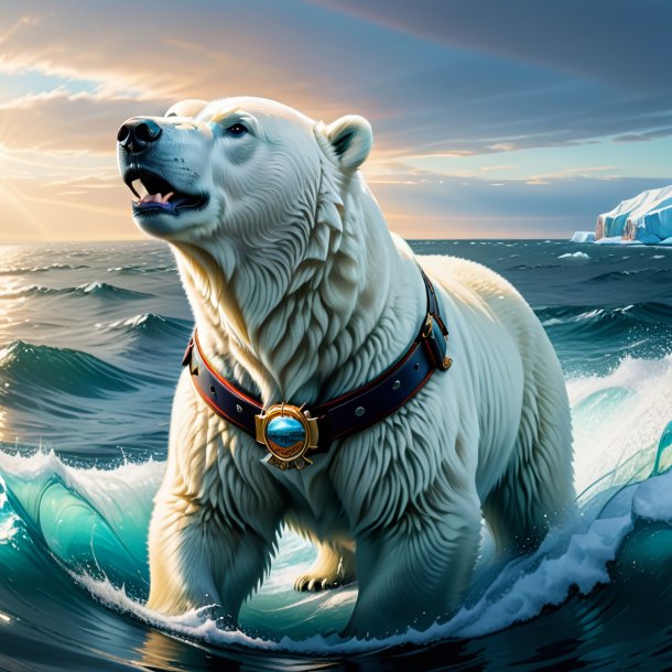 Drawing of a polar bear in a belt in the sea