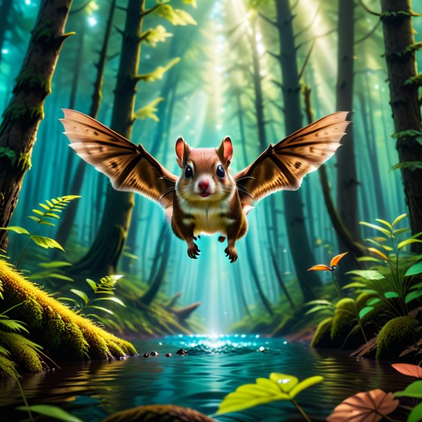 Pic of a swimming of a flying squirrel in the forest