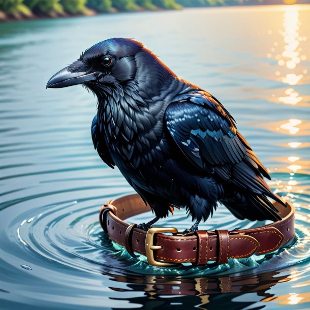 Illustration of a crow in a belt in the water