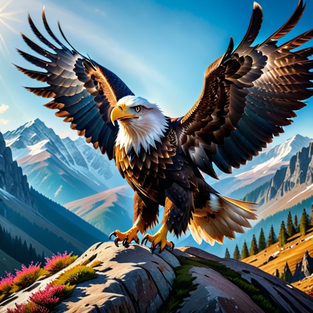 Picture of a dancing of a eagle in the mountains