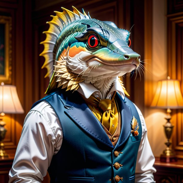 Picture of a pike in a vest in the house