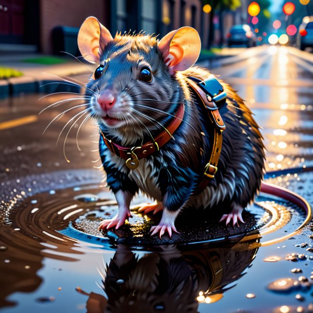 Pic of a rat in a belt in the puddle