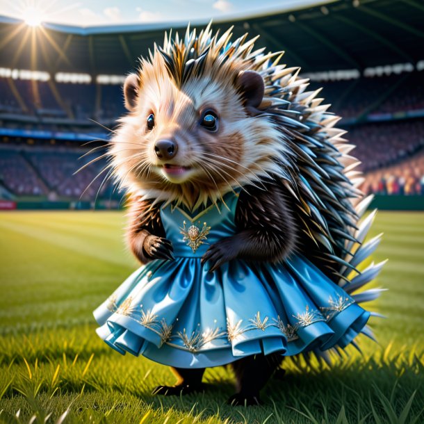 Picture of a porcupine in a dress on the field