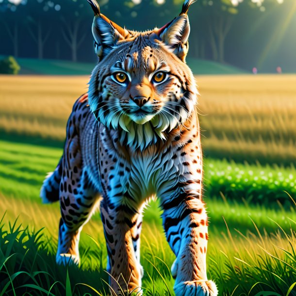 Illustration of a lynx in a trousers on the field