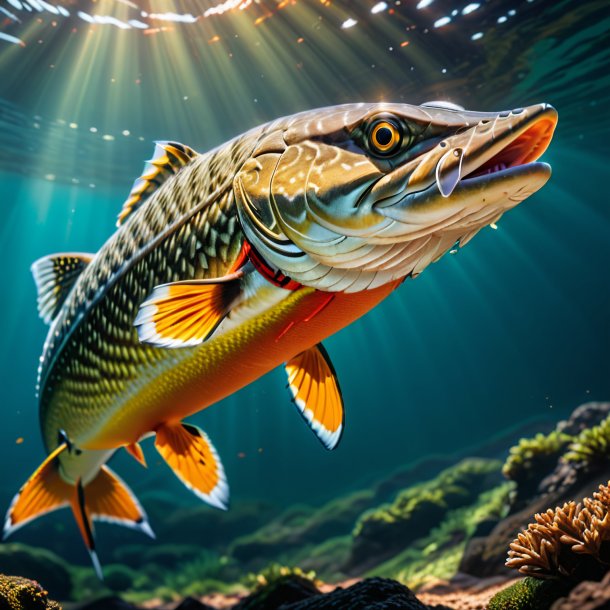 Photo of a pike in a orange belt