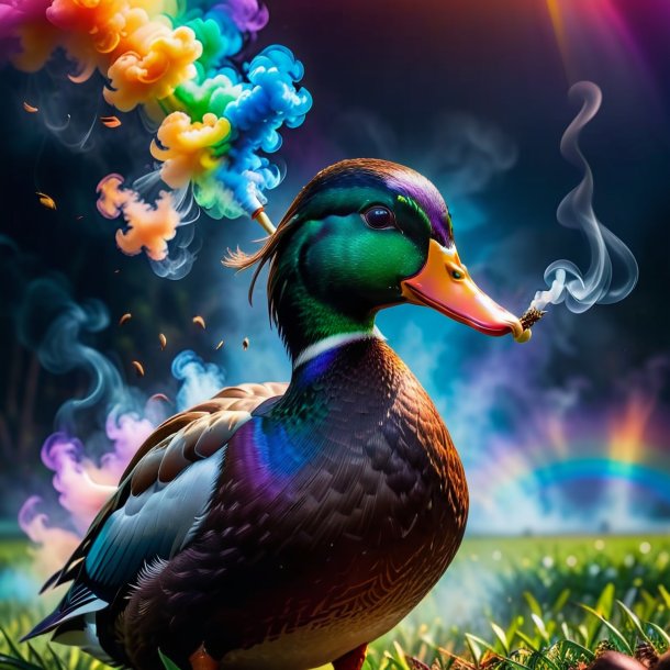 Foto de un fumar de un pato en el arco iris