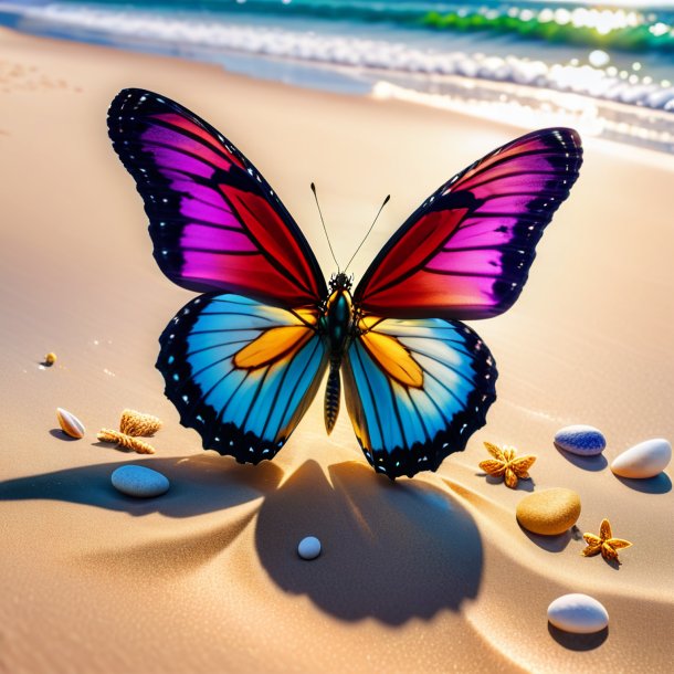 Image of a playing of a butterfly on the beach