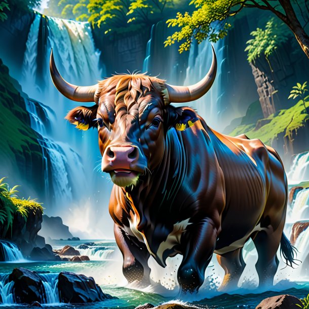 Pic of a crying of a bull in the waterfall