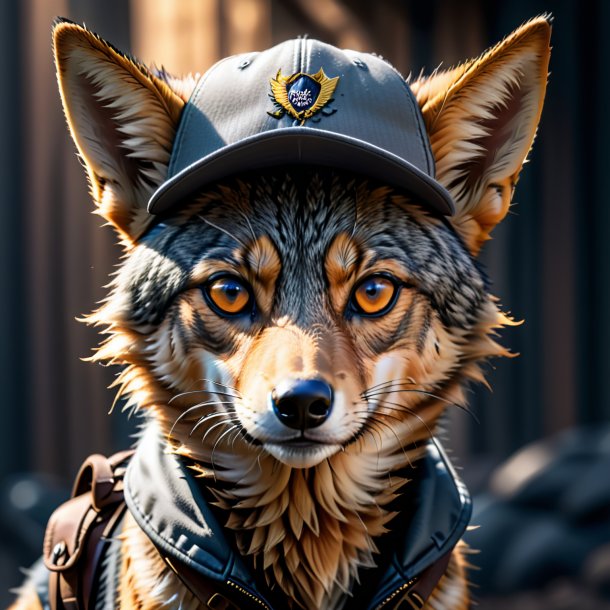 Picture of a jackal in a gray cap