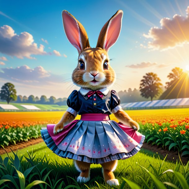 Picture of a rabbit in a skirt on the field