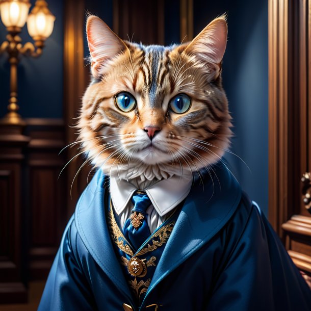 Foto de un gato con un abrigo azul