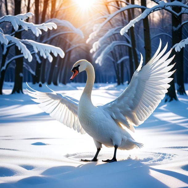 Image of a playing of a swan in the snow