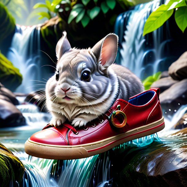 Picture of a chinchillas in a shoes in the waterfall